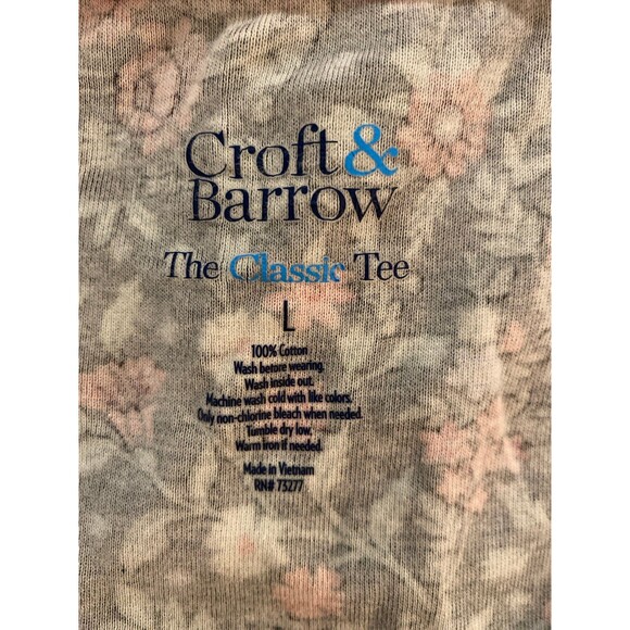 Croft & Barrow Blouse Size Large Top 100% Cotton V Neck Floral + Stretch Casual - Picture 6 of 8